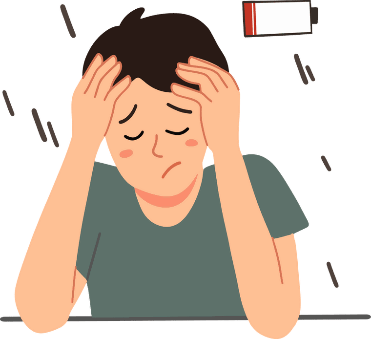 Illustration of a student holding their head, feeling overwhelmed before an exam